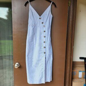 Shein Cotton Striped Button Up Cami Dress Pastel Blue XS